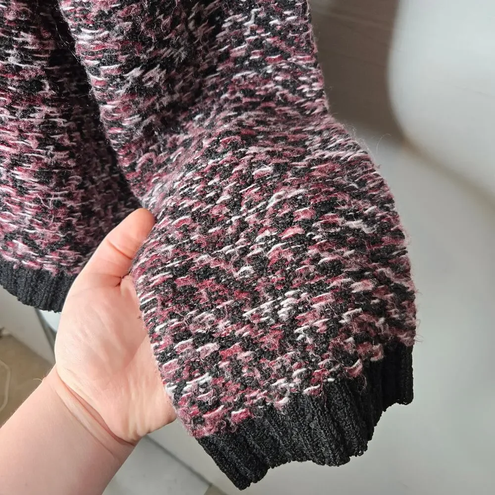 JOHN + JENN Chunky Knit Mock Neck Pullover Sweater Maroon & Black Size Small - Picture 9 of 14